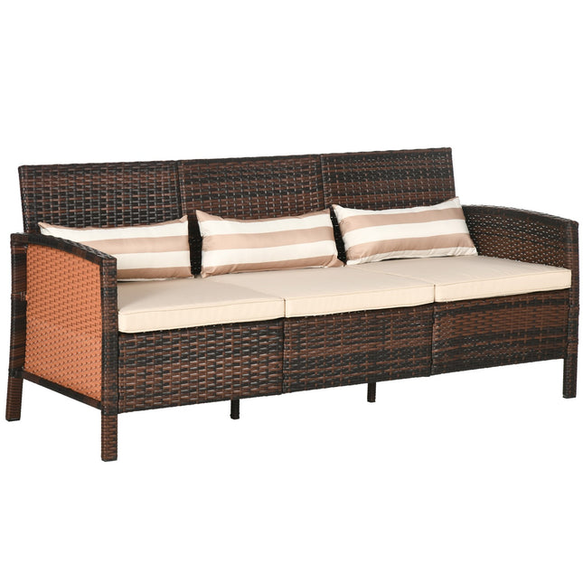 Rattan-Gartensofa, 3-Sitzer mit Kissen, Stahlrahmen