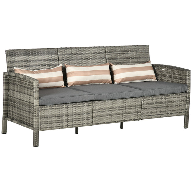 Gartendreiersofa aus Rattan, inkl. Kissen, grau