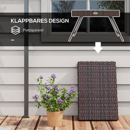 Wetterfester klappbarer Gartentisch aus Rattan, braun 60x41x41 cm