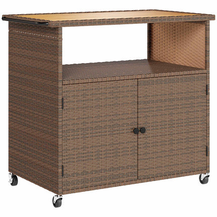 Küchenwagen aus Rattan mit Eukalyptusplatte und Rollen