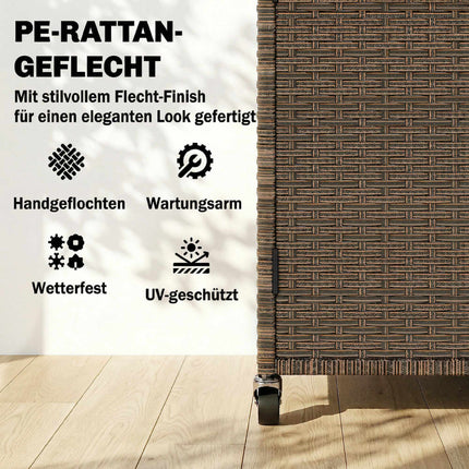 Küchenwagen aus Rattan mit Eukalyptusplatte und Rollen
