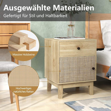 Nachttisch aus Rattan mit Schublade & Schrank – Boho-Stil
