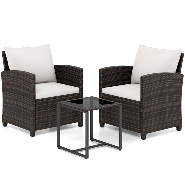 Rattan Outdoor Balkonset mit Auflagen und Glastisch