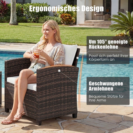 Rattan Outdoor Balkonset mit Auflagen und Glastisch