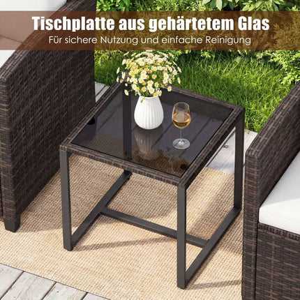 Rattan Outdoor Balkonset mit Auflagen und Glastisch