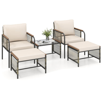 Rattan Outdoor Furniture Set, 5-Piece with Cushions