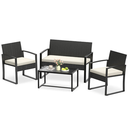 Rattan-Gartenmöbel-Set mit Kissen – Beige