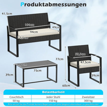 Rattan-Gartenmöbel-Set mit Kissen – Beige