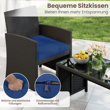 Gartengarnitur aus Rattan mit Kissen – Blau