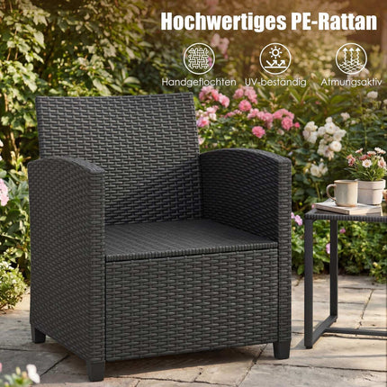 Tuinset van rotan met kussens en glazen tafel