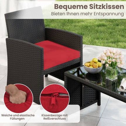 Rattan-Gartenmöbel-Set mit Kissen – Rot