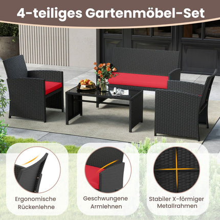Rattan-Gartenmöbel-Set mit Kissen – Rot