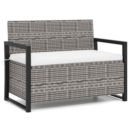 Rattan-Sitzbank mit Stauraum für den Außenbereich, inklusive Kissen, 360 kg Tragkraft