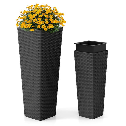 Rattan Planter Set of 2, 82/60 cm, Inner Pots, Black