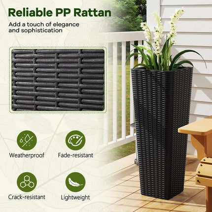 Rattan Planter Set of 2, 82/60 cm, Inner Pots, Black