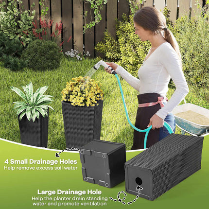 Rattan Planter Set of 2, 82/60 cm, Inner Pots, Black