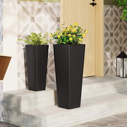 Rattan Planter Set of 2, 82/60 cm, Inner Pots, Black