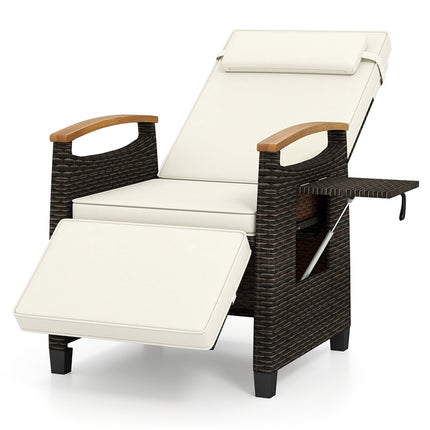 Rattan Reclining Lounger With Footrest, Side Tray