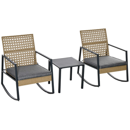 Ratanový bistro set s houpacími židlemi, 2 židle a stůl, polstry