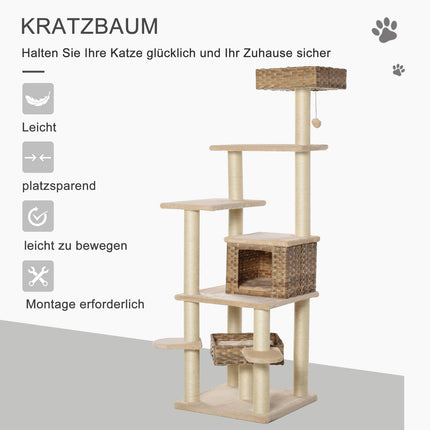Mehrstöckiger Wurzelkletterbaum mit Höhle, beige/braun