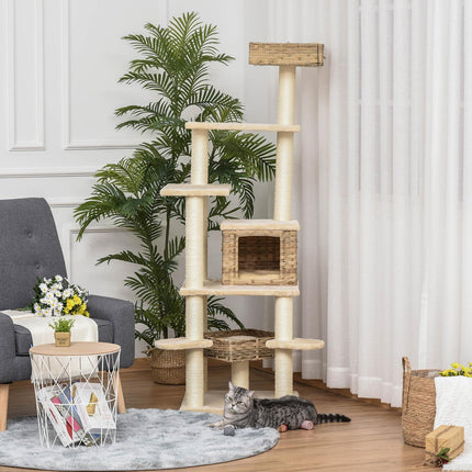 Mehrstöckiger Wurzelkletterbaum mit Höhle, beige/braun