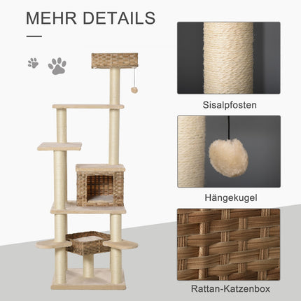 Mehrstöckiger Wurzelkletterbaum mit Höhle, beige/braun
