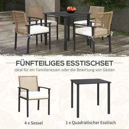 Gartenmöbel aus Rattan, 5-teilig, mit Kissen