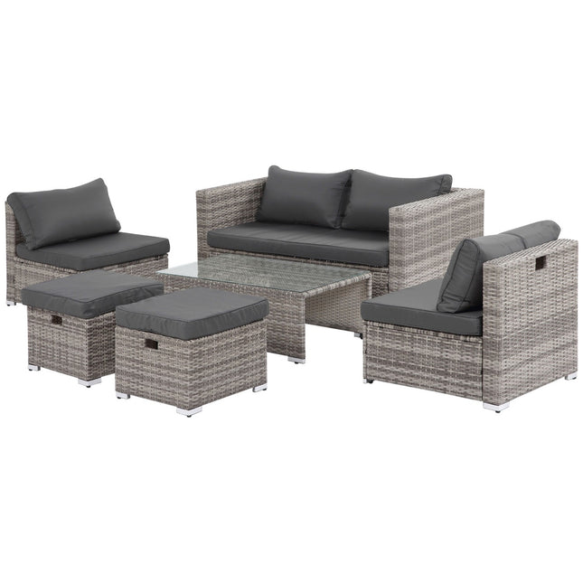 Gartenmöbel aus Rattan, 6-teilig, Metallrahmen, grau