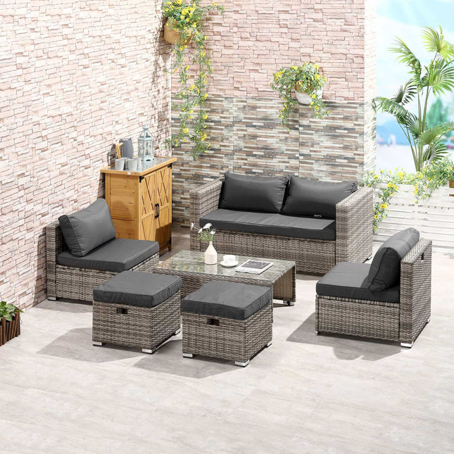 Gartenmöbel aus Rattan, 6-teilig, Metallrahmen, grau