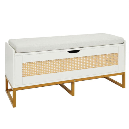 Rattan-Schuhbank mit gepolstertem Sitz, 200 kg Tragkraft, Weiß