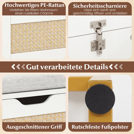 Rattan-Schuhbank mit gepolstertem Sitz, 200 kg Tragkraft, Weiß