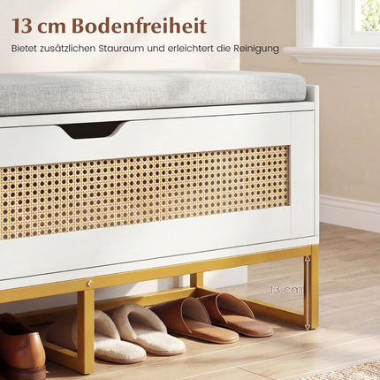 Rattan-Schuhbank mit gepolstertem Sitz, 200 kg Tragkraft, Weiß