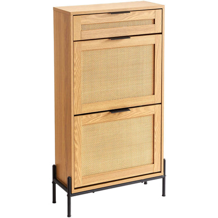 Rattan Shoe Cabinet, Narrow 2 Flip Drawers, Slide Drawer