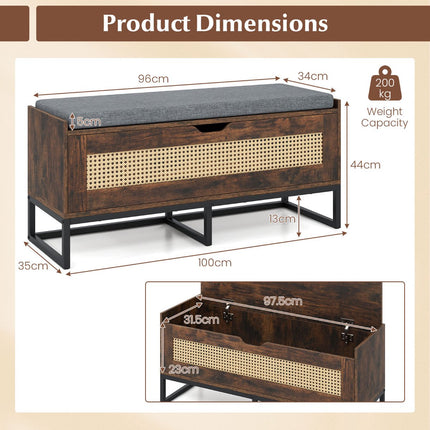 Sitzbank aus Rattan mit Polsterung, 100 cm