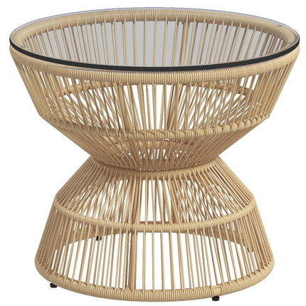 Rattan-Beistelltisch mit gehärtetem Glas, Ø60 cm
