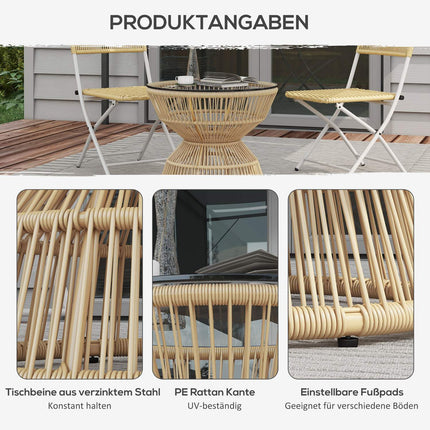Rattan-Beistelltisch mit gehärtetem Glas, Ø60 cm