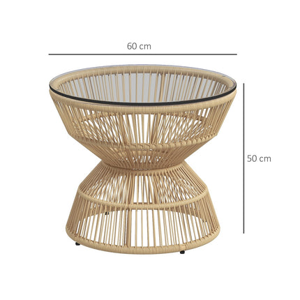 Rattan-Beistelltisch mit gehärtetem Glas, Ø60 cm