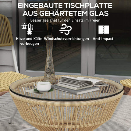 Rattan-Beistelltisch mit gehärtetem Glas, Ø60 cm