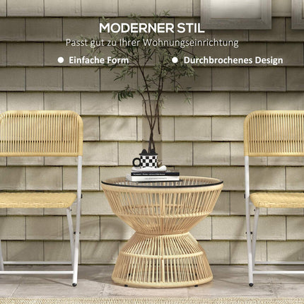 Rattan-Beistelltisch mit gehärtetem Glas, Ø60 cm