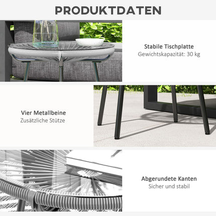 Runder Rattan-Couchtisch - Glasplatte, 50x50x50cm, schwarz/grau