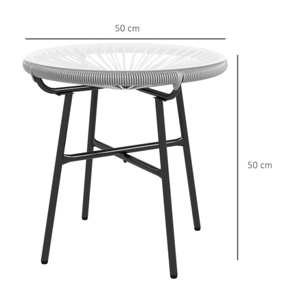 Runder Rattan-Couchtisch - Glasplatte, 50x50x50cm, schwarz/grau