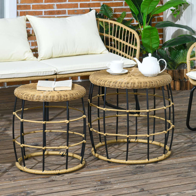 Stackable rattan coffee tables, set of 2 - Khaki, garden use