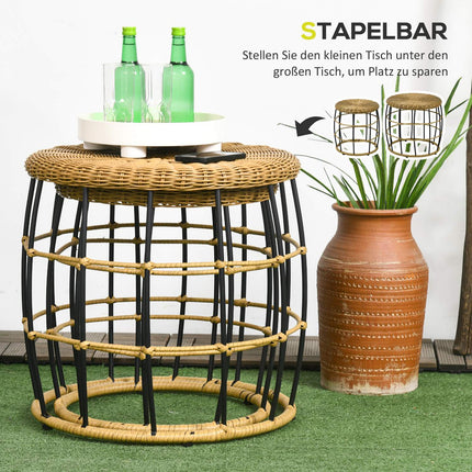 Stapelbare Rattan-Couchtische, 2er-Set – Khaki, Gartennutzung