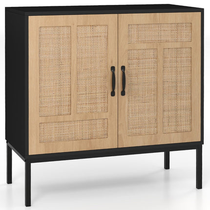 Rattan Sideboard, Adjustable Shelf, 2 Doors, Black