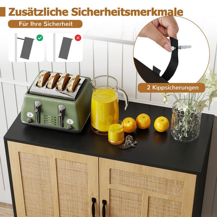 Rattan Sideboard, Adjustable Shelf, 2 Doors, Black