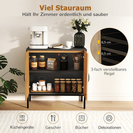 Rattan Sideboard, Adjustable Shelf, 2 Doors, Black