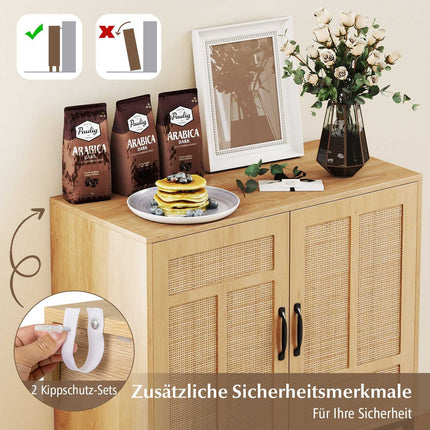 Rattan Sideboard with Adjustable Shelf & 2 Doors, Natural