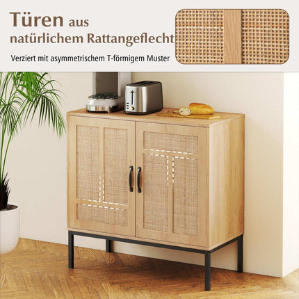 Rattan Sideboard with Adjustable Shelf & 2 Doors, Natural