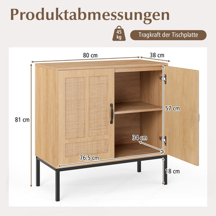 Rattan Sideboard with Adjustable Shelf & 2 Doors, Natural