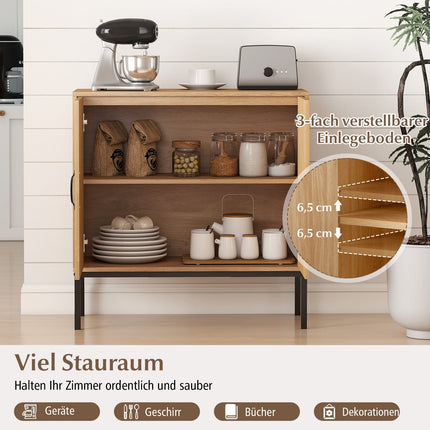 Rattan Sideboard with Adjustable Shelf & 2 Doors, Natural